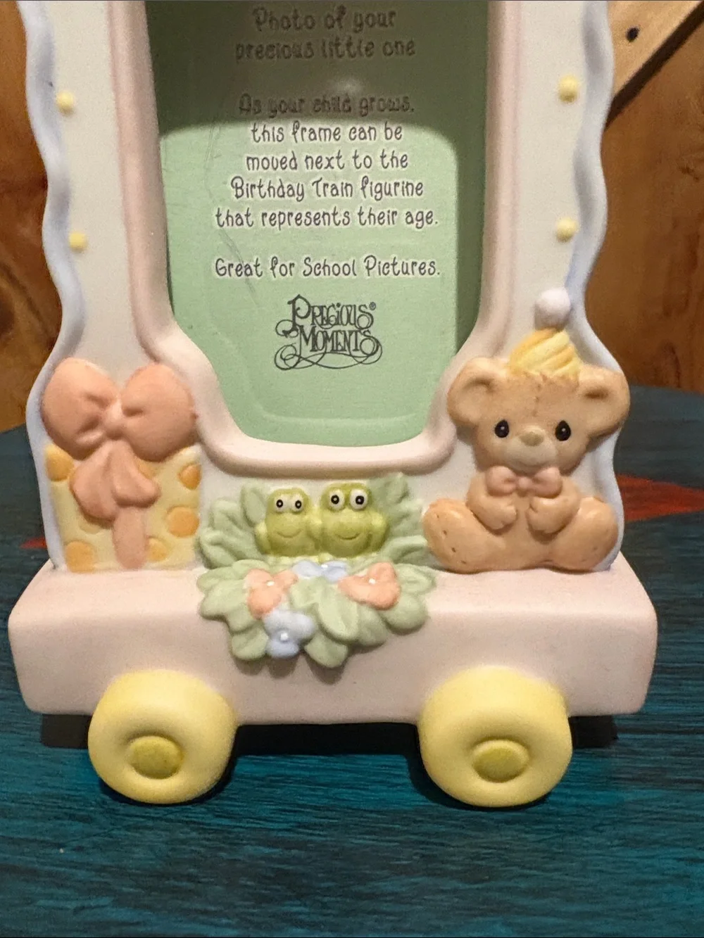 Precious Moments Birthday Train Frame in Pink, Yellow, Blue and Cream
